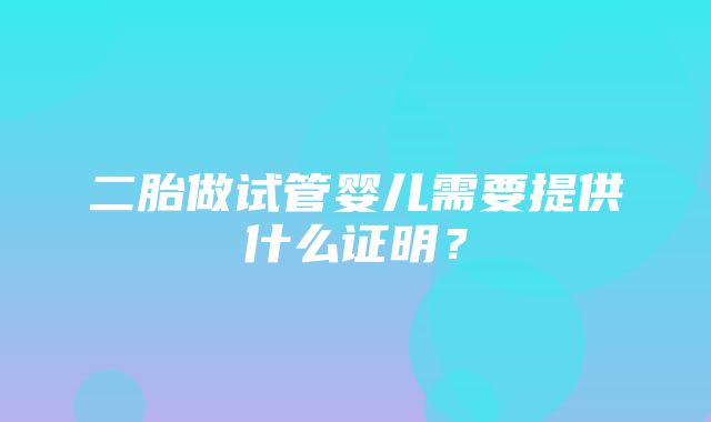 二胎做试管婴儿需要提供什么证明？