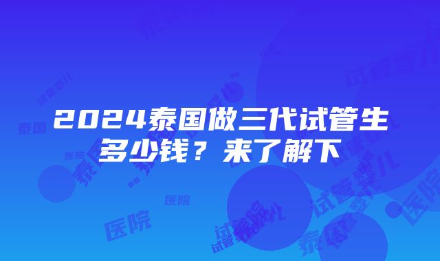 2024泰国做三代试管生多少钱？来了解下