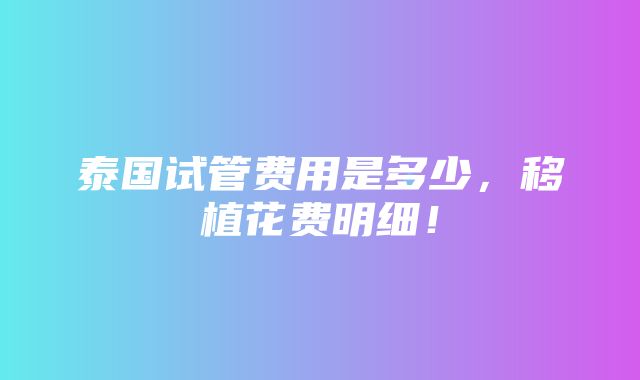 泰国试管费用是多少，移植花费明细！