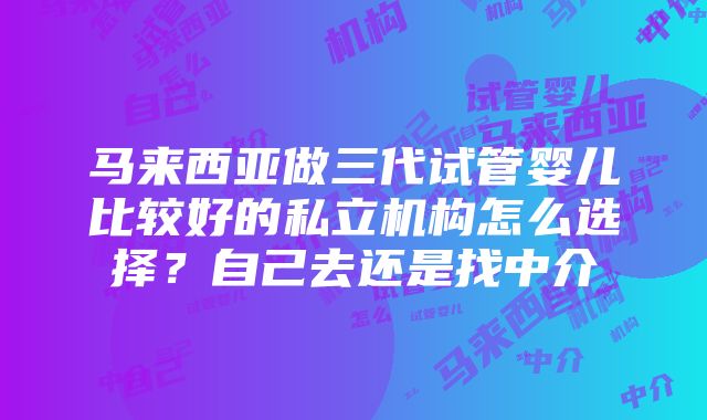 马来西亚做三代试管婴儿比较好的私立机构怎么选择？自己去还是找中介