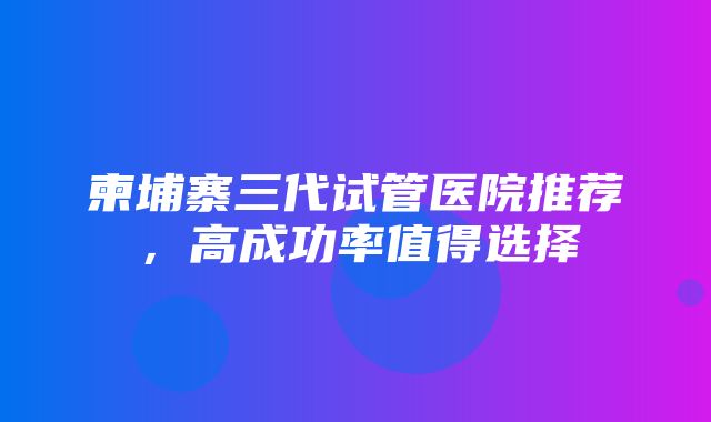 柬埔寨三代试管医院推荐，高成功率值得选择