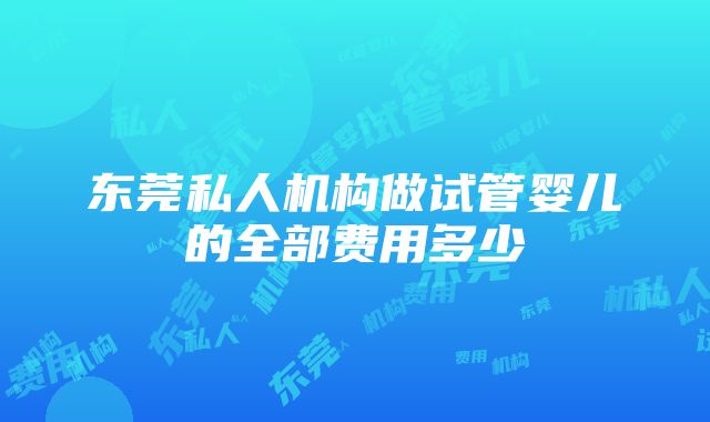 东莞私人机构做试管婴儿的全部费用多少