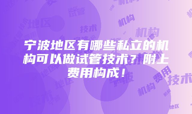 宁波地区有哪些私立的机构可以做试管技术？附上费用构成！