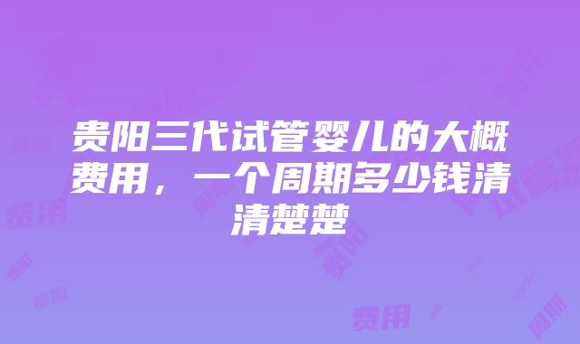 贵阳三代试管婴儿的大概费用，一个周期多少钱清清楚楚