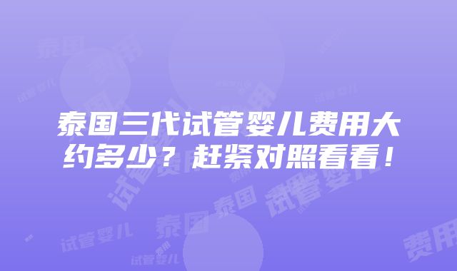 泰国三代试管婴儿费用大约多少？赶紧对照看看！