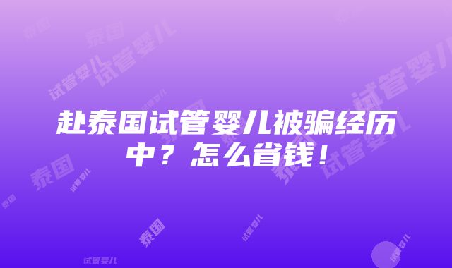 赴泰国试管婴儿被骗经历中？怎么省钱！