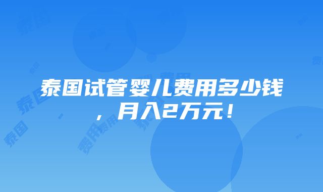 泰国试管婴儿费用多少钱，月入2万元！