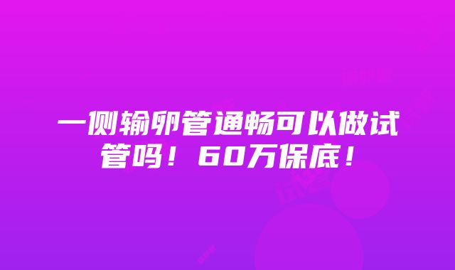 一侧输卵管通畅可以做试管吗！60万保底！