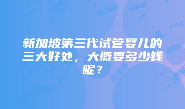 新加坡第三代试管婴儿的三大好处，大概要多少钱呢？