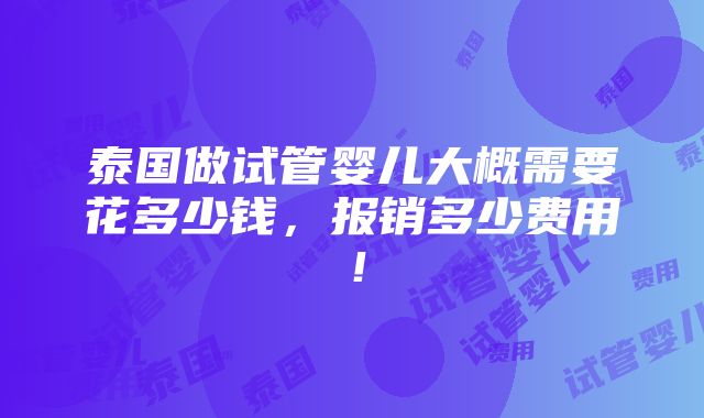 泰国做试管婴儿大概需要花多少钱，报销多少费用！