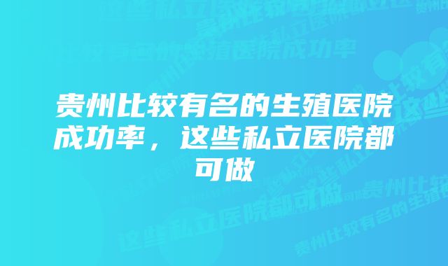 贵州比较有名的生殖医院成功率，这些私立医院都可做