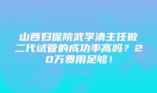 山西妇保院武学清主任做二代试管的成功率高吗？20万费用足够！