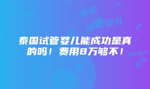 泰国试管婴儿能成功是真的吗！费用8万够不！