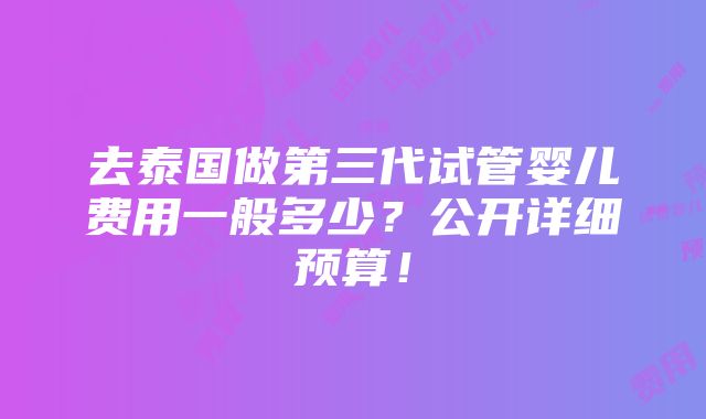 去泰国做第三代试管婴儿费用一般多少？公开详细预算！