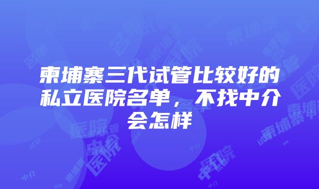 柬埔寨三代试管比较好的私立医院名单，不找中介会怎样