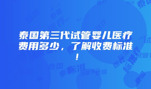 泰国第三代试管婴儿医疗费用多少，了解收费标准！