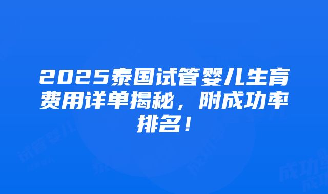 2025泰国试管婴儿生育费用详单揭秘，附成功率排名！