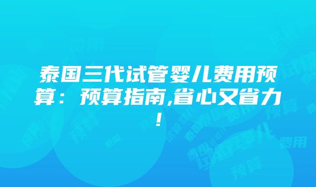 泰国三代试管婴儿费用预算：预算指南,省心又省力!