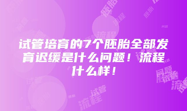 试管培育的7个胚胎全部发育迟缓是什么问题！流程什么样！