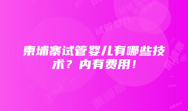 柬埔寨试管婴儿有哪些技术？内有费用！