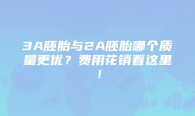 3A胚胎与2A胚胎哪个质量更优？费用花销看这里！