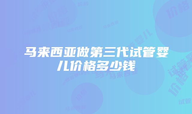 马来西亚做第三代试管婴儿价格多少钱