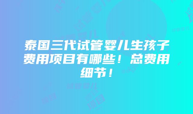 泰国三代试管婴儿生孩子费用项目有哪些！总费用细节！