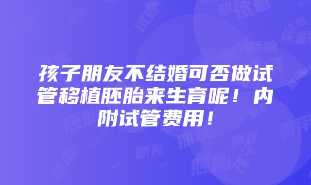 孩子朋友不结婚可否做试管移植胚胎来生育呢！内附试管费用！