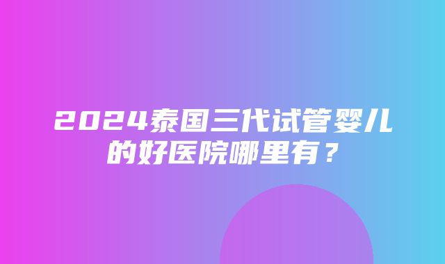 2024泰国三代试管婴儿的好医院哪里有？