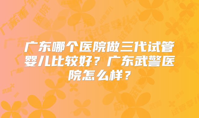 广东哪个医院做三代试管婴儿比较好？广东武警医院怎么样？