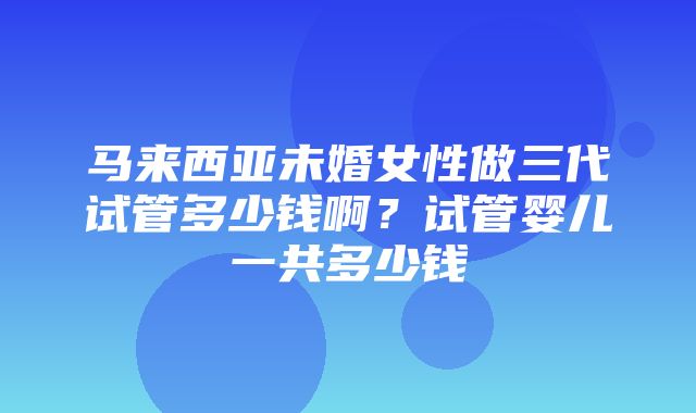 马来西亚未婚女性做三代试管多少钱啊？试管婴儿一共多少钱