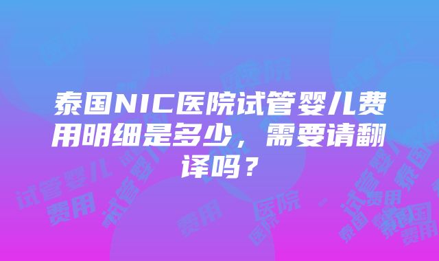 泰国NIC医院试管婴儿费用明细是多少，需要请翻译吗？