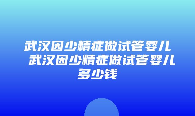 武汉因少精症做试管婴儿 武汉因少精症做试管婴儿多少钱