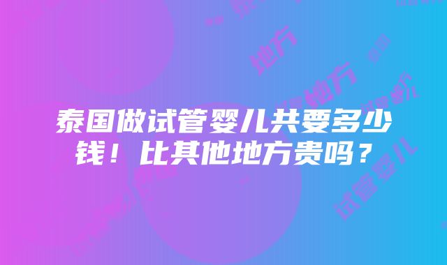 泰国做试管婴儿共要多少钱！比其他地方贵吗？