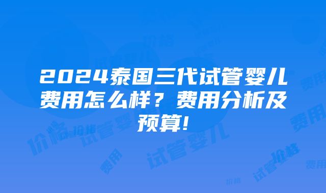 2024泰国三代试管婴儿费用怎么样？费用分析及预算!