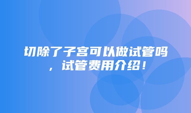 切除了子宫可以做试管吗，试管费用介绍！