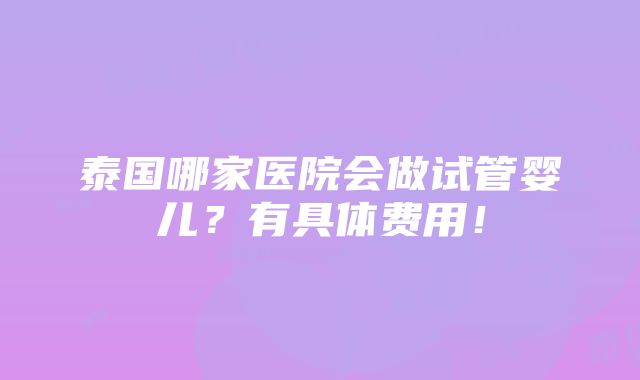 泰国哪家医院会做试管婴儿？有具体费用！