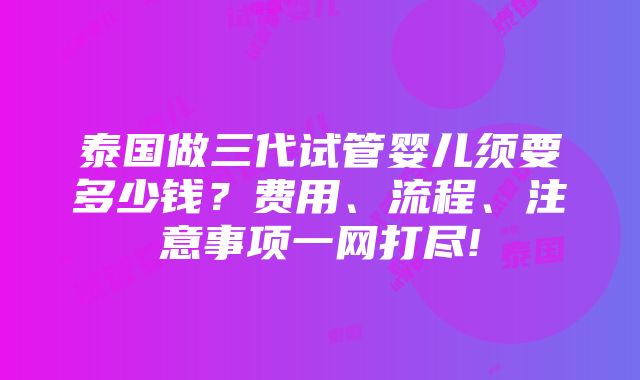 泰国做三代试管婴儿须要多少钱？费用、流程、注意事项一网打尽!