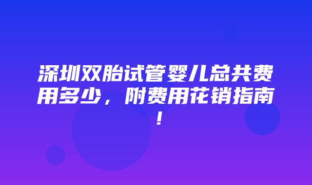 深圳双胎试管婴儿总共费用多少，附费用花销指南！