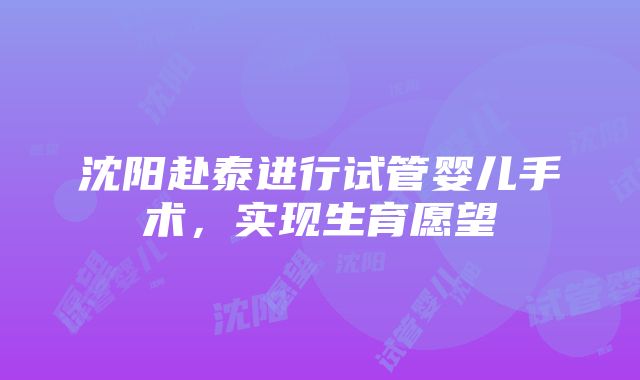 沈阳赴泰进行试管婴儿手术，实现生育愿望