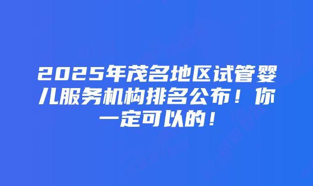 2025年茂名地区试管婴儿服务机构排名公布！你一定可以的！