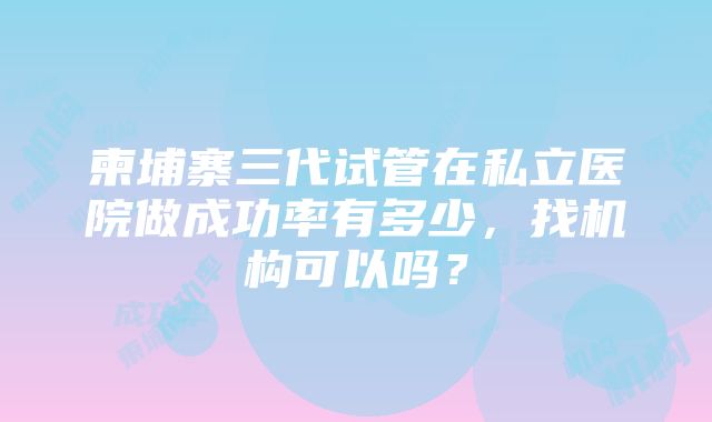 柬埔寨三代试管在私立医院做成功率有多少，找机构可以吗？