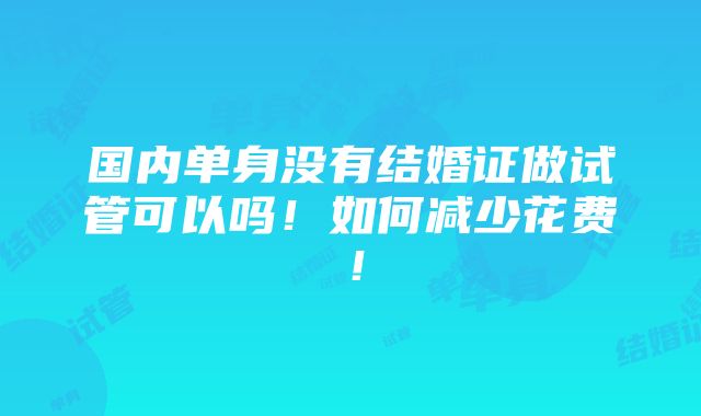 国内单身没有结婚证做试管可以吗！如何减少花费！