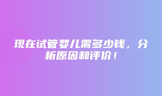 现在试管婴儿需多少钱，分析原因和评价！