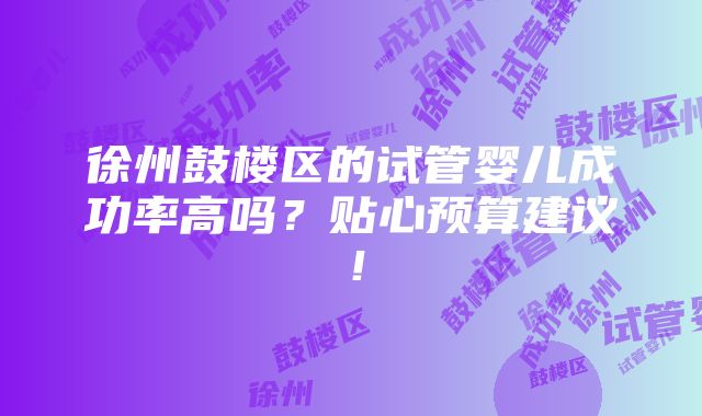 徐州鼓楼区的试管婴儿成功率高吗？贴心预算建议！