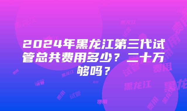 2024年黑龙江第三代试管总共费用多少？二十万够吗？