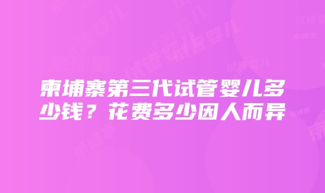 柬埔寨第三代试管婴儿多少钱？花费多少因人而异