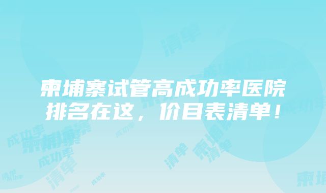 柬埔寨试管高成功率医院排名在这，价目表清单！