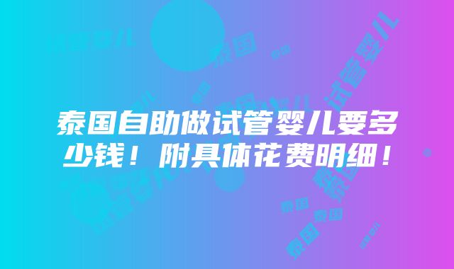 泰国自助做试管婴儿要多少钱！附具体花费明细！