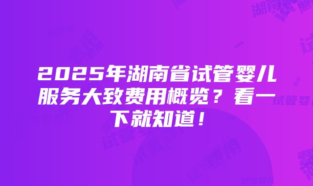 2025年湖南省试管婴儿服务大致费用概览？看一下就知道！